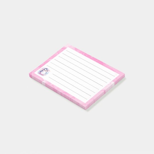 Niedlicher Pinguin Lined Pink Sticky Notes - 4"x3" Post-it Klebezettel (angewinkelt)
