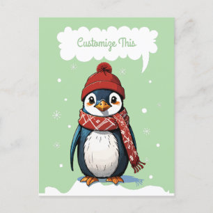 Niedlicher Pinguin mit Beanie und Scarf im Schneef Feiertagspostkarte