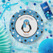 Niedlicher Pinguin mit Blahut und Scarf Polka-Dots Pappteller (Party)