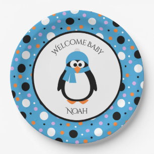 Niedlicher Pinguin mit Blahut und Scarf Polka-Dots Pappteller