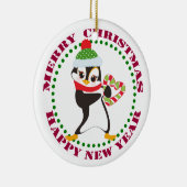 Niedlicher Pinguin mit Candy Cane Herz Keramik Ornament (Rechts)