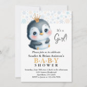 Niedlicher Pinguin mit einer Crown Baby Dusche Einladung (Vorderseite)