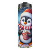 Niedlicher Pinguin mit heißem Kakao Thermosbecher (Vorderseite)