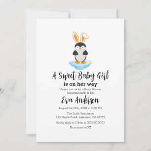 Niedlicher Pinguin mit Kopfband-Babydusche Einladung