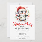 Niedlicher Pinguin mit Lights Festliche Weihnachte Einladung (Vorderseite)