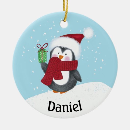 Niedlicher Pinguin mit Name Weihnachts-Keramik Orn Keramik Ornament (Vorne)