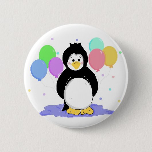Niedlicher Pinguin mit Party Balloons Button (Vorderseite)