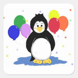 Niedlicher Pinguin mit Party Balloons Quadratischer Aufkleber