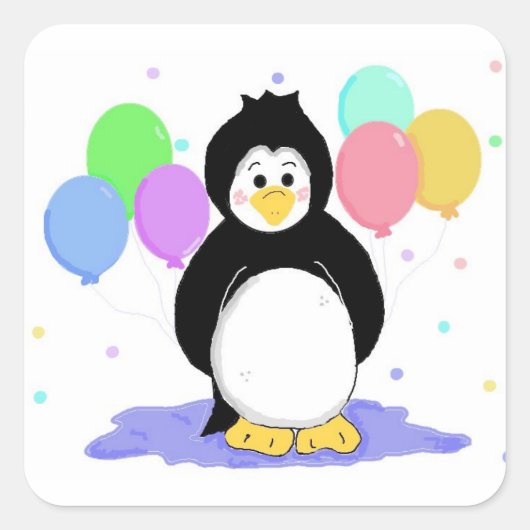 Niedlicher Pinguin mit Party Balloons Quadratischer Aufkleber (Vorderseite)