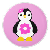 Niedlicher Pinguin mit rosa Blume Keramikknauf (Vorderseite)
