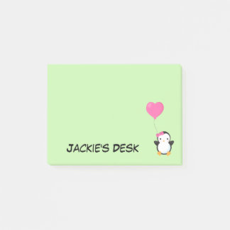 Niedlicher Pinguin mit rosa Bow und rosa Herzballo Post-it Klebezettel