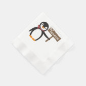 Niedlicher Pinguin mit Scarf und Holzschild Serviette (Ecke)
