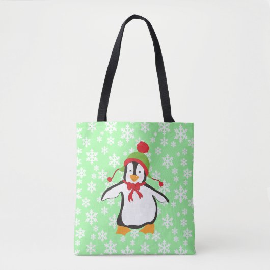 Niedlicher Pinguin mit Schneeflocke Hintergrund Tasche (Vorderseite)