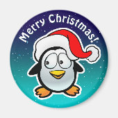 Niedlicher Pinguin mit Weihnachts-Hut-Cartoon Magnet (Vorne)