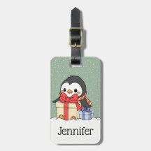 Niedlicher Pinguin mit Weihnachtsgeschenken im Sch