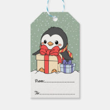 Niedlicher Pinguin mit Weihnachtsgeschenken im Sch