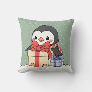 Niedlicher Pinguin mit Weihnachtsgeschenken im Sch Kissen