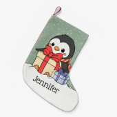 Niedlicher Pinguin mit Weihnachtsgeschenken im Sch Kleiner Weihnachtsstrumpf (Vorderansicht (hängend))