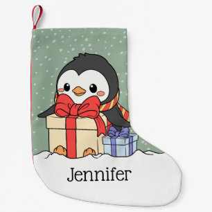 Niedlicher Pinguin mit Weihnachtsgeschenken im Sch Kleiner Weihnachtsstrumpf