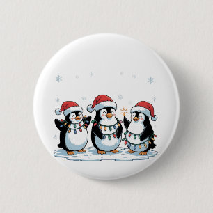 Niedlicher Pinguin mit Weihnachtsmannmütze Xmas Pi Button