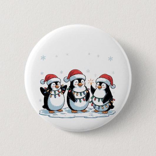 Niedlicher Pinguin mit Weihnachtsmannmütze Xmas Pi Button (Vorderseite)