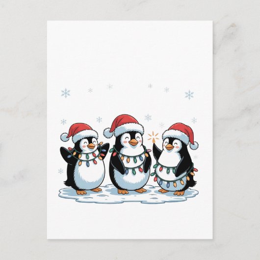Niedlicher Pinguin mit Weihnachtsmannmütze Xmas Pi Einladungspostkarte (Vorderseite)