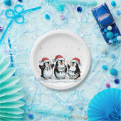 Niedlicher Pinguin mit Weihnachtsmannmütze Xmas Pi Pappteller (Party)