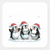 Niedlicher Pinguin mit Weihnachtsmannmütze Xmas Pi Quadratischer Aufkleber (Vorderseite)