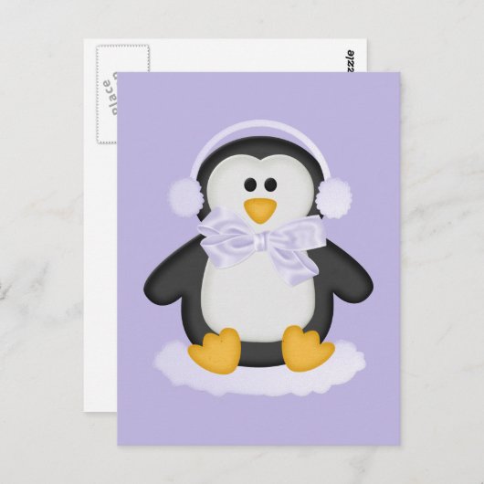Niedlicher Pinguin mit weißem Bogen Postkarte (Vorne/Hinten)