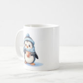 Niedlicher Pinguin mit Winterkleidung und Cup Kaffeetasse (Vorderseite Links)
