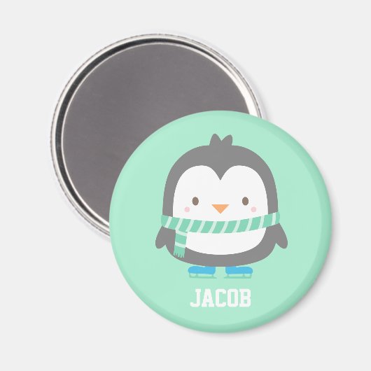 Niedlicher Pinguin mit Winterskarf Personalisiert Magnet (Vorderseite/Rückseite)