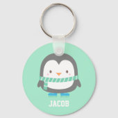 Niedlicher Pinguin mit Winterskarf Personalisiert Schlüsselanhänger (Vorderseite)