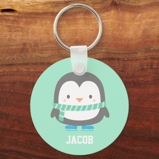 Niedlicher Pinguin mit Winterskarf Personalisiert Schlüsselanhänger (Vorderseite)