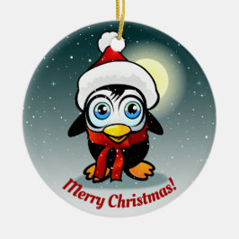 Niedlicher Pinguin mit Xmas-Hat-Cartoon Keramik Ornament