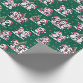 Niedlicher Pinguin Muster Dunkelgrün und rosa Weih Geschenkpapier (Ecke)