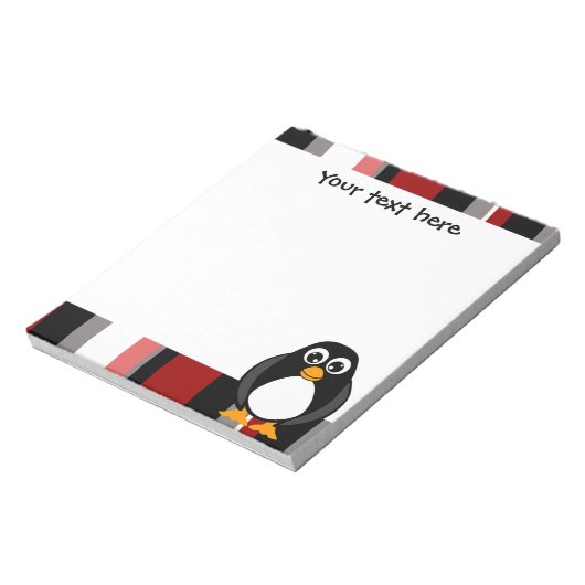 Niedlicher Pinguin Notepad - Roter Streifen Notizblock (Rotiert)