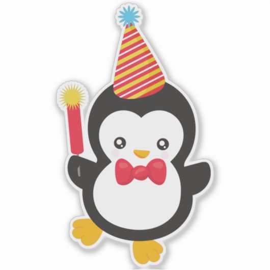 Niedlicher Pinguin, Party-Hut, Firecracker, Bow-Kr Aufkleber (Vorderseite)