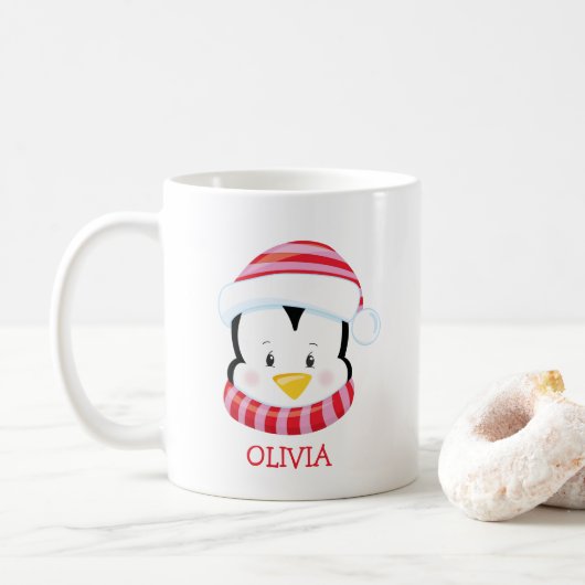 Niedlicher Pinguin Personalisierte Weihnachtszeit  Kaffeetasse (Mit Donut)