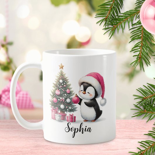 Niedlicher Pinguin Pine Tree Custom Pink Weihnacht Kaffeetasse