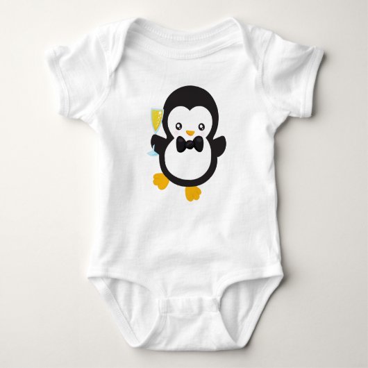 Niedlicher Pinguin, Pinguin mit Champagner, Party Baby Strampler (Vorderseite)