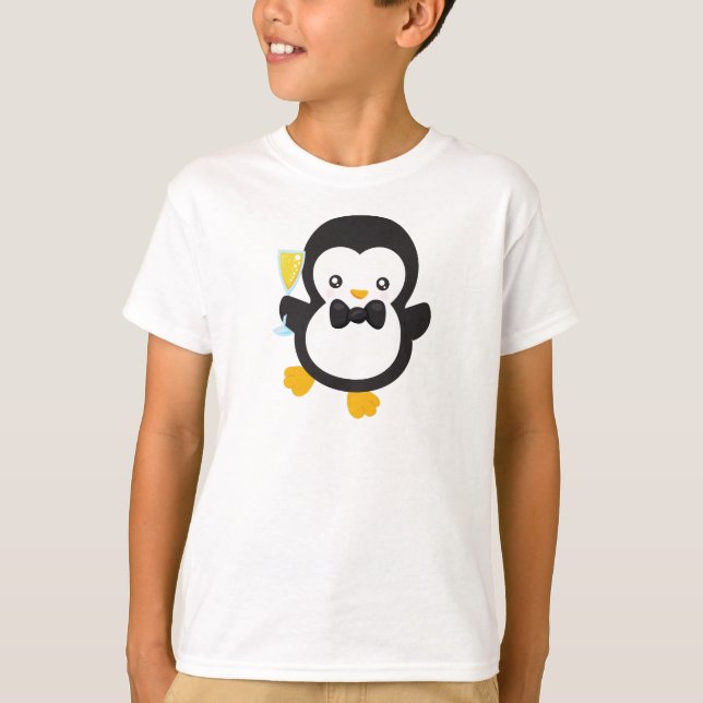 Niedlicher Pinguin, Pinguin mit Champagner, Party T-Shirt (Vorderseite)