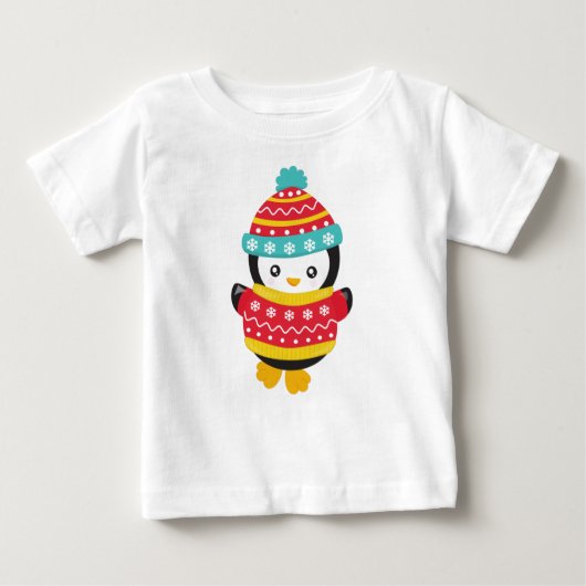 Niedlicher Pinguin, Pinguin mit Pullover, Hut Baby T-shirt (Vorderseite)