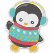 Niedlicher Pinguin, Pinguin mit Pullover, Ohrmusch Aufkleber (Vorderseite)