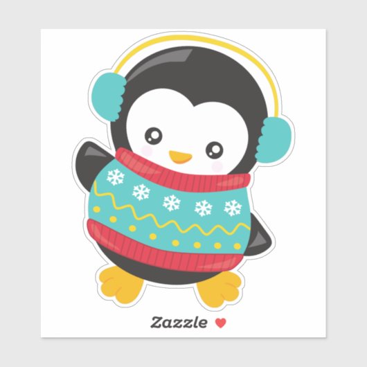 Niedlicher Pinguin, Pinguin mit Pullover, Ohrmusch Aufkleber (Blatt)