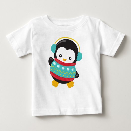 Niedlicher Pinguin, Pinguin mit Pullover, Ohrmusch Baby T-shirt (Vorderseite)