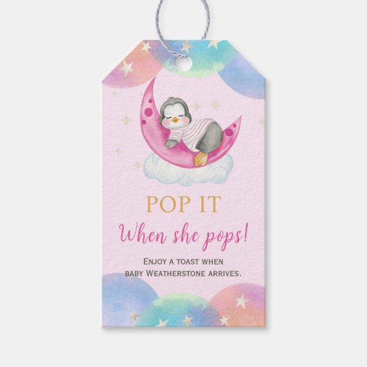 Niedlicher Pinguin Pink Baby Dusche Pop Wenn sie P Geschenkanhänger (Vorderseite)