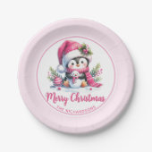 Niedlicher Pinguin Pink Custom Frohe Weihnachten Pappteller (Vorderseite)