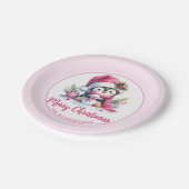 Niedlicher Pinguin Pink Custom Frohe Weihnachten Pappteller (Schrägansicht)