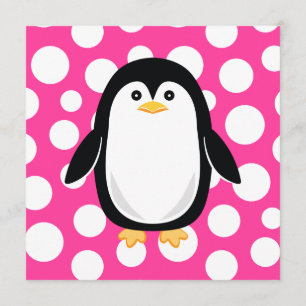 Niedlicher Pinguin Pink Polka Dot Fun Einladung