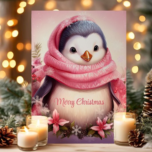 Niedlicher Pinguin Pink Scarf Weihnachten